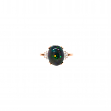 Ethiopian Black Opal Cab Oval 2.90 Carat Ring in 14K Rose Gold with Accent Diamonds