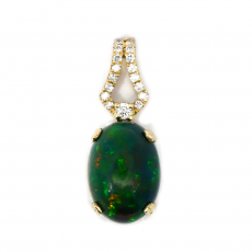 Ethiopian Black Opal Cab Oval 2.94 Carat Pendant In 14K Yellow Gold Accented With Diamonds