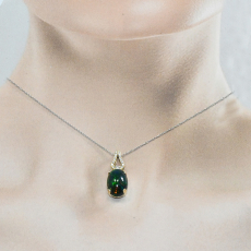 Ethiopian Black Opal Cab Oval 2.94 Carat Pendant In 14K Yellow Gold Accented With Diamonds
