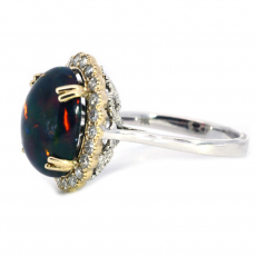 Ethiopian Black Opal Cab Oval 4.10 Carat Ring In 14K Dual tone (Yellow/ White) Gold Accented With Diamonds