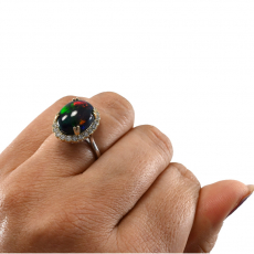 Ethiopian Black Opal Cab Oval 4.10 Carat Ring In 14K Dual tone (Yellow/ White) Gold Accented With Diamonds