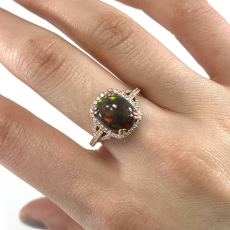 Ethiopian Black Opal Oval 2.11 Carat Ring with Accent Diamonds in 14K Rose Gold