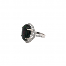 Ethiopian Black Opal Oval 5.28 Carat Ring with Accent Diamonds in 14K White Gold