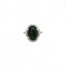 Ethiopian Black Opal Oval 5.28 Carat Ring with Accent Diamonds in 14K White Gold