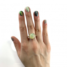 Ethiopian Opal Cab Cushion 3.20 Carat Ring with Accent Diamonds in 14K Yellow Gold