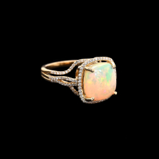 Ethiopian Opal Cab Cushion 3.20 Carat Ring with Accent Diamonds in 14K Yellow Gold