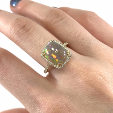Ethiopian Opal Cab Cushion 3.41 Carat Ring with Accent Diamonds in 14K Yellow Gold
