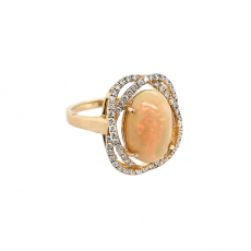Ethiopian Opal Cab Oval 3.37 Carat Ring with Accent Diamonds in 14K Yellow Gold