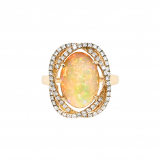 Ethiopian Opal Cab Oval 3.37 Carat Ring with Accent Diamonds in 14K Yellow Gold