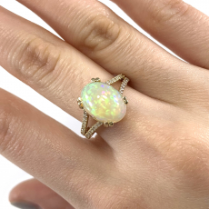 Ethiopian Opal Cab Oval 3.56 Carat Ring with Accent Diamonds in 14K Yellow Gold