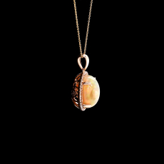 Ethiopian Opal Cab Oval 5.38 Carat Pendant with Accent Diamonds in 14K Rose Gold ( Chain Not Included )