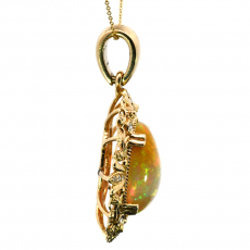 Ethiopian Opal Cab Oval 9.02 Carat Pendant In 14K Yellow Gold Accented With Diamonds