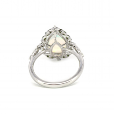 Ethiopian Opal Cab Pear Shape 2.67 Carat Ring In 14K White Gold Accented With White And Green Diamonds