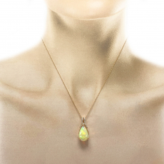 Ethiopian Opal Cab Pear Shape 2.81 Carat Pendant with Accent Diamonds in 14K Rose Gold( Chain Not Included )