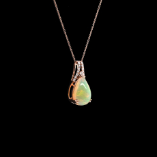 Ethiopian Opal Cab Pear Shape 2.81 Carat Pendant with Accent Diamonds in 14K Rose Gold( Chain Not Included )