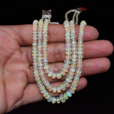 Ethiopian Opal Drops Roundelle Shape 3mm to 7mm Accent Beads 3 Strand Ready to Wear Necklace