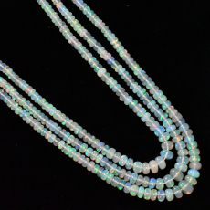 Ethiopian Opal Drops Roundelle Shape 3mm to 7mm Accent Beads 3 Strand Ready to Wear Necklace