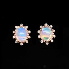 Ethiopian Opal Oval 1.62 Carat Stud With Diamond Accents in 14K Rose Gold