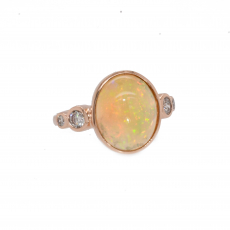 Ethiopian Opal Oval 3.01 Carat Ring with Diamond Accent in 14K Rose Gold