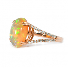 Ethiopian Opal Oval 4.15 Carat Ring In 14K Rose Gold Accented With Diamonds