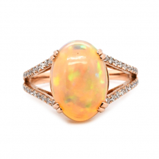 Ethiopian Opal Oval 4.15 Carat Ring In 14K Rose Gold Accented With Diamonds