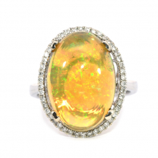 Ethiopian Opal Oval 5.68 Carat Ring In 14k White Gold Accented With Diamonds