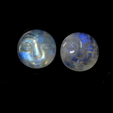 Faces Rainbow Moonstone Cab Round 11mm Matching Pair Approximately 8 Carat