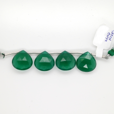 Faceted Green Onyx Heart Shape 16x16mm Line Of 4 Drilled Drops