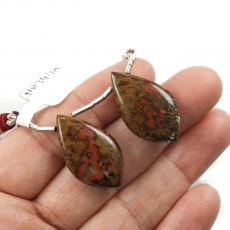 Fire Agate Drops Leaf Shape 27x16mm Drilled Beads Matching Pair