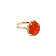 Fire Opal 2.67 Carat Ring with Accent Diamonds in 14K Yellow Gold