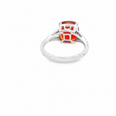 Fire Opal Cushion Shape 2.18 Carat Ring In 14K White Gold with Accent Diamond (RG0322)