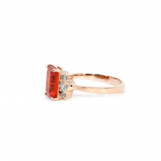 Fire Opal Emerald Cut 1.44 Carat Ring In14K Rose Gold With Accented Diamonds