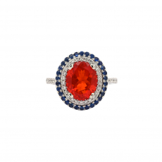 Fire Opal Oval 1.82 Carat Ring In 14K White Gold with Accent White Diamond and Ceylon Sapphire (RG5185)