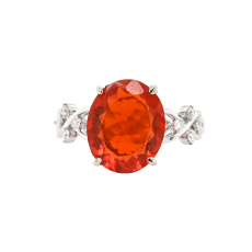 Fire Opal Oval 2.87 Carat Ring with Accent Diamonds in 14K White Gold