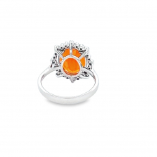 Fire Opal Oval 3.24 Carat Ring In 14K White Gold with Accent Diamond (RG0744)