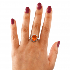Fire Opal Oval 3.24 Carat Ring In 14K White Gold with Accent Diamond (RG0744)