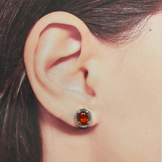 Fire Opal Oval 3.66 Carat Stud Earrings In 14K White Gold Accented With Diamonds
