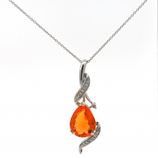 Fire Opal Pear Shape 2.05 Carat Pendant with Accent Diamonds in 14K Dual Tone Gold