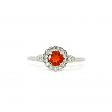 Fire Opal Round 0.28 Carat Ring In 14K White Gold With Accented Diamonds