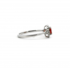 Fire Opal Round 0.28 Carat Ring In 14K White Gold With Accented Diamonds