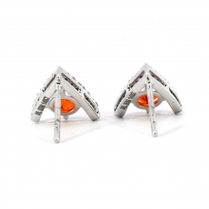 Fire Opal Round 0.67 Carat Stud Earring In 14K White Gold With Accented White Diamonds