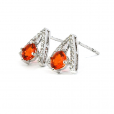 Fire Opal Round 0.67 Carat Stud Earring In 14K White Gold With Accented White Diamonds
