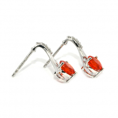 Fire Opal Round 1.18 Carat Stud Earrings In 14K White Gold Accented With Diamonds