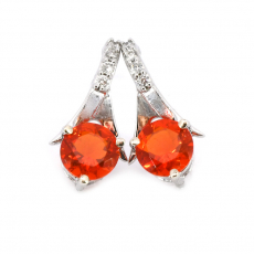 Fire Opal Round 1.18 Carat Stud Earrings In 14K White Gold Accented With Diamonds