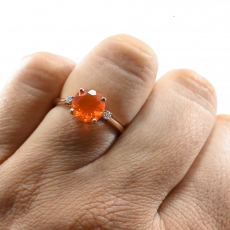 Fire Opal Round 1.30 Carat Ring In 14K Rose Gold With Diamond Accents