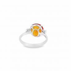 Fire Opal Round 2.54 Carat Ring In 14K White Gold with Accent Diamond (RG0551)