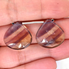 Fluorite Drops Heart Shape 20x20mm Drilled Beads Matching Pair