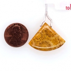Fossil Coral Drop Fan Shape 32x22mm Drilled Bead Pendent Piece