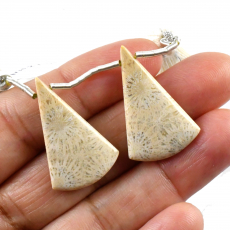Fossil Coral Drops Conical Shape 29x18mm Drilled Beads Matching Pair