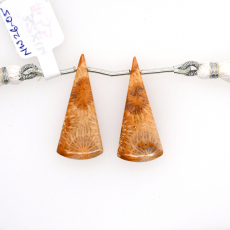 Fossil Coral Drops Conical Shape 32x14mm Drilled Bead Matching Pair
